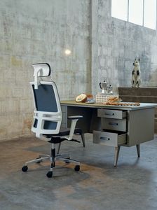 Omnia White Plus 01 PT, Elegant office chair with headrest