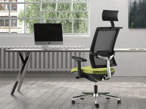 TECNA, Office chair with mesh back, headrest, aluminum support