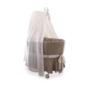 Carlotta cradle, Cradle with iron base, with wheels, covered in linen