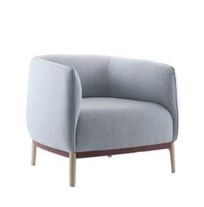 Cape armchair, Soft chair, visible stitching, feet in solid wood