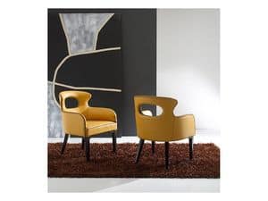 ENNEA, Tub chair covered with mustard colored leather