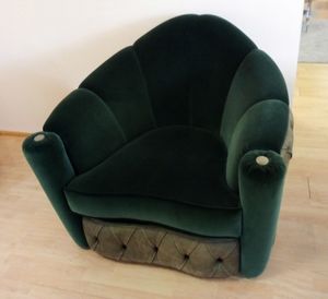 Lina armchair, Armchair with fabric and leather upholstery