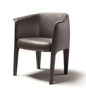 Milo, Armchair covered in leather or fabric, with armrests