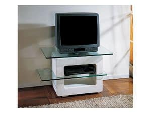 Aria small TV Unit, TV stand with stone structure and glass tops