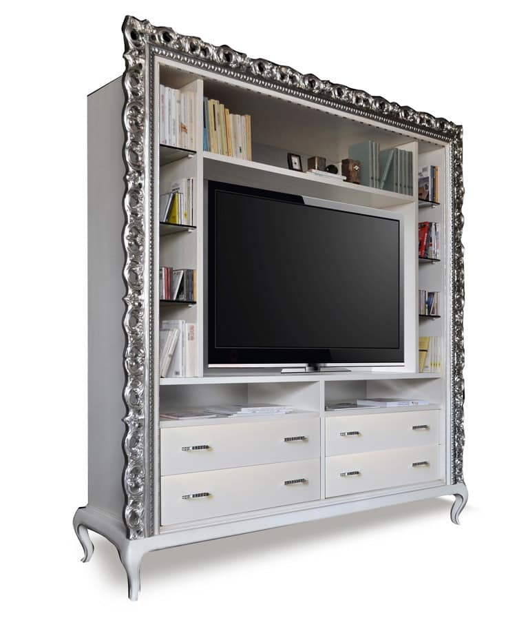Art. 2410 Frida, Classic tv stand, 4 drawers and glass shelves