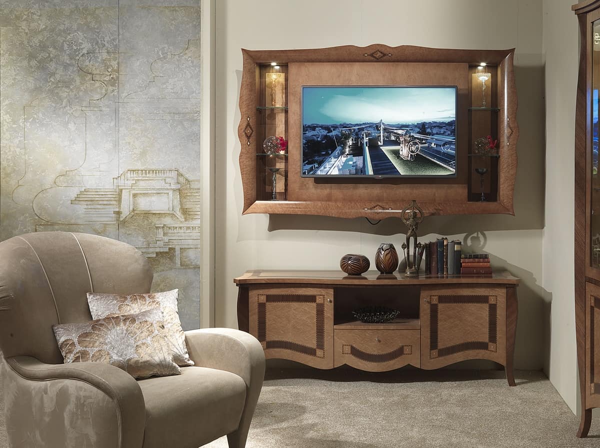 CN03 Charme TV stand, Tv cabinet in inlaid wood, for luxury hotels