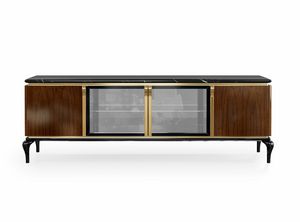 Dilan Glam Art. D54, Low TV cabinet with marble top and glossy finish