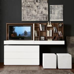 Double face porta TV, TV Stand with folding door and sliding mirror