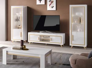 Gold tv stand 160, White lacquered low TV cabinet