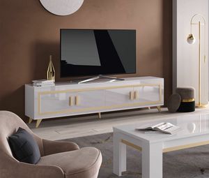 Gold tv stand 207, Low TV cabinet, with gold silk-screen printing