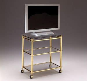IONICA 678, TV stand trolley for living rooms, in brass and crystal