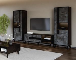 Line tv stand 157, Low TV cabinet with LED lighting