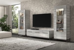 Mia Art. MIDGRPT01 - MIDGRPT01M, Low TV cabinet, glossy gray lacquered