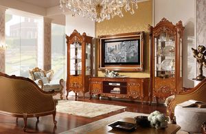 Prestige Plus PP76 PP77, TV stand furniture in briar, with gold details