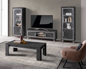 Silver tv stand 160, Low TV cabinet with marble effect finish