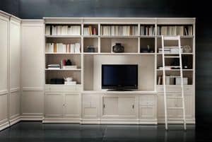 Victoria Art. 03.005, Bookcase with TV compartment and ladder, for living rooms
