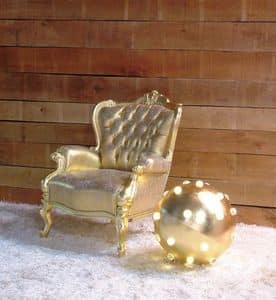 296 Filippone, Armchair with gold leaf finishings for homes and hotels