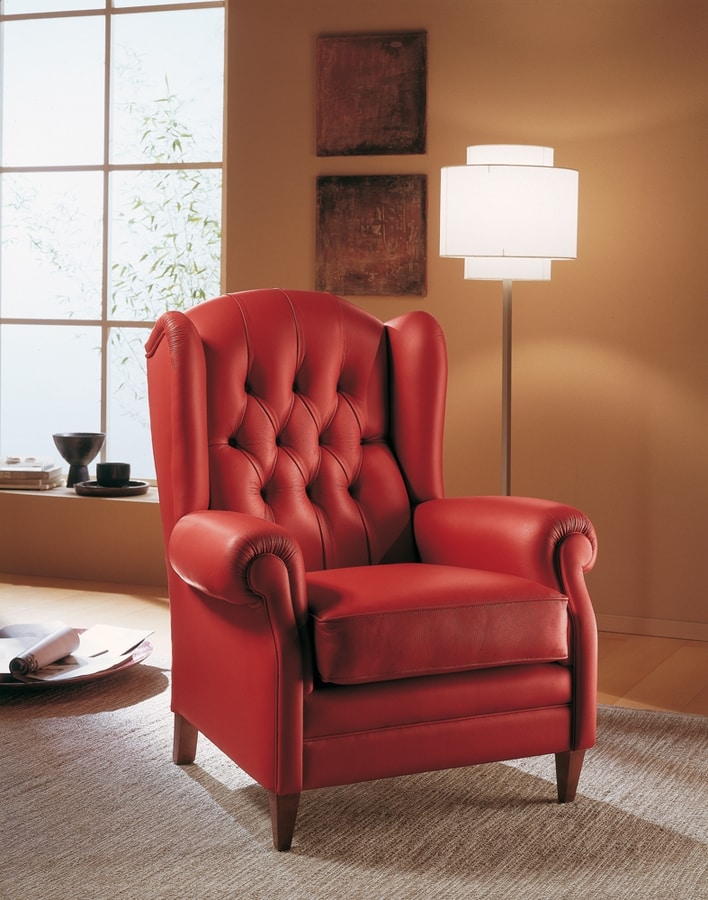 Agata armchair, Leather armchair with capitonné workmanship