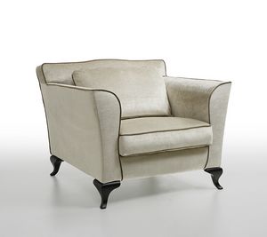 Anastasia, Sinuous armchair, with distinctive lines and exposed legs