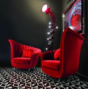 Art. PL 02060, Armchair with asymmetrical design, in red velvet