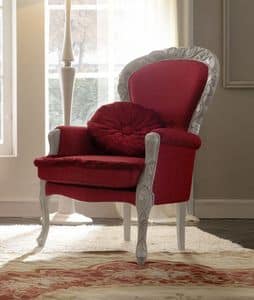 Belvedere 301 armchair, Elegant hand-carved armchair, upholstered with precious fabrics