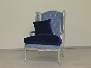 Brgere blue velvet, Bergere armchair in ice blue and ink blue velvet
