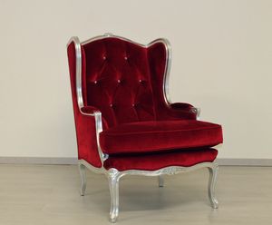 Brgere red velvet, Classic bergere outlet armchair with high backrest in red velvet