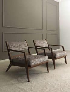 Brigitta, Armchair in walnut with upholstered seat and backrest