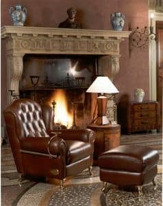 Cigar Chair, Classic style armchair, with quilted leather finishing