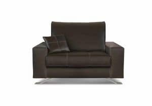 Hamilton armchair, Armchair in leather and polyurethane, with steel feet