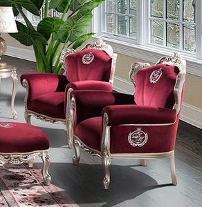 HERMITAGE armchair, Classic armchair upholstered in red velvet