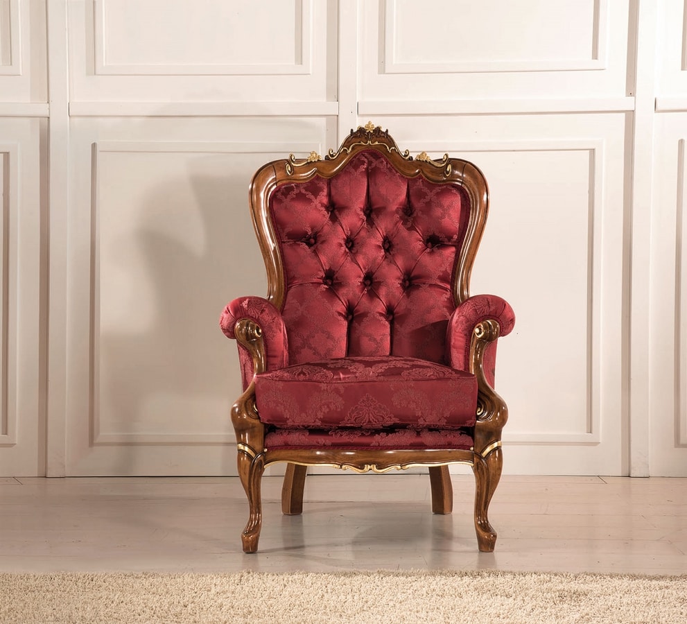 Rex armchair, Armchair with decorative carvings