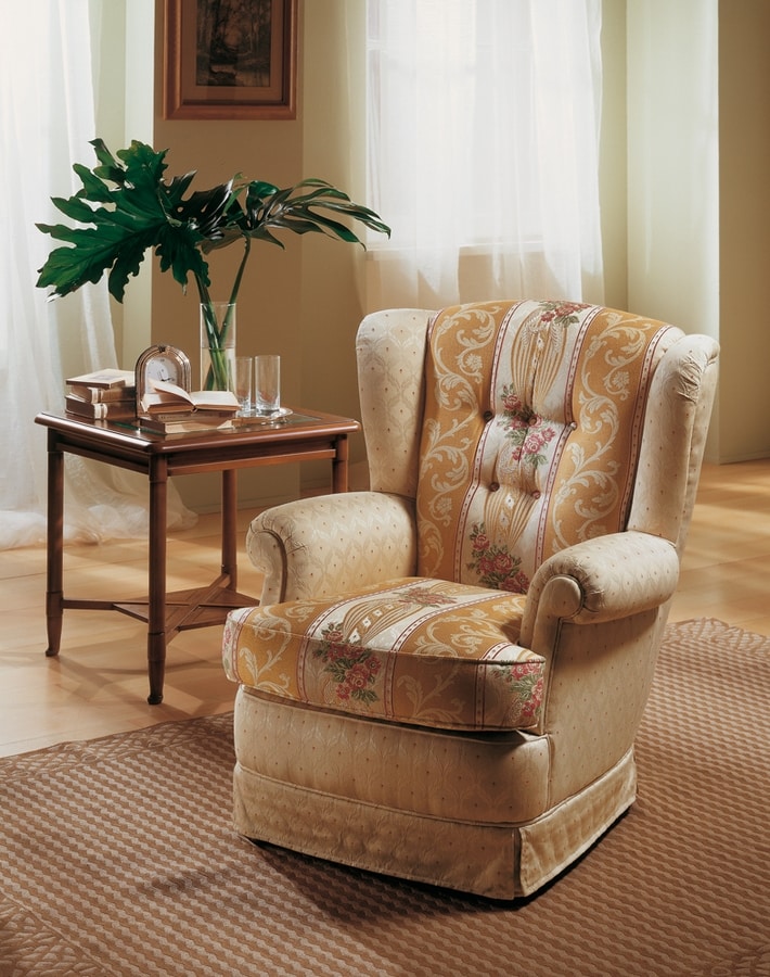 Sofia armchair, Classic armchair with soft shapes