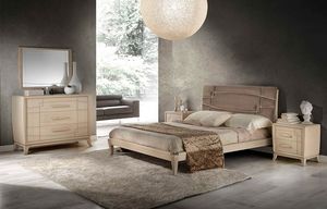 A 705, Ash bed with upholstered headboard, handcrafted