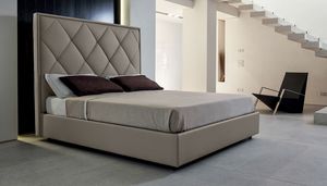 ALEX, Bed with padded rhombus headboard