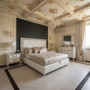 Art. 843 S, Elegant bed with padded headboard and decorative frame