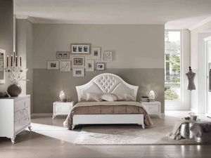Camelia bed, Elegant wooden bed with white finish