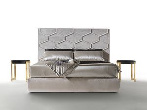 Diamond Club, Bed with upholstered hexagon motif headboard