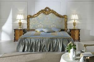 Elisabeth, Bed made by hand, with upholstered and carved headboard