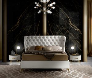 Emy bed, Velvet bed, with tufted headboard
