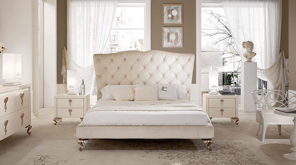 George high bed, Bed with headboard tufted and aluminum feet