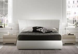 Harry bed, Modern bed with wood frame, upholstered headboard