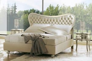 Hermes low bed, Double bed with upholstered tufted headboard