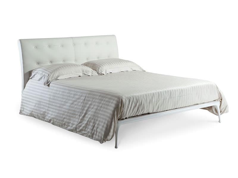 Iseo bed, Bed with aluminum structure, padded headboard with vertical pattern