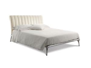 Iseo bed, Bed with aluminum structure, padded headboard with vertical pattern