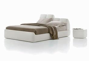 TUNY, Stuffed bed, adjustable headboard, in leather or fabric
