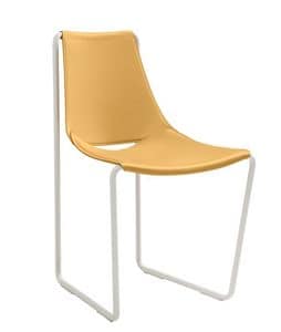 Apelle S, Chair with sled base, in metal and leather