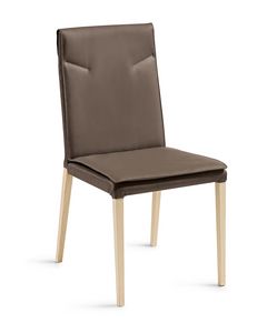 Ariel wooden legs, Chair covered in leather, with wooden legs