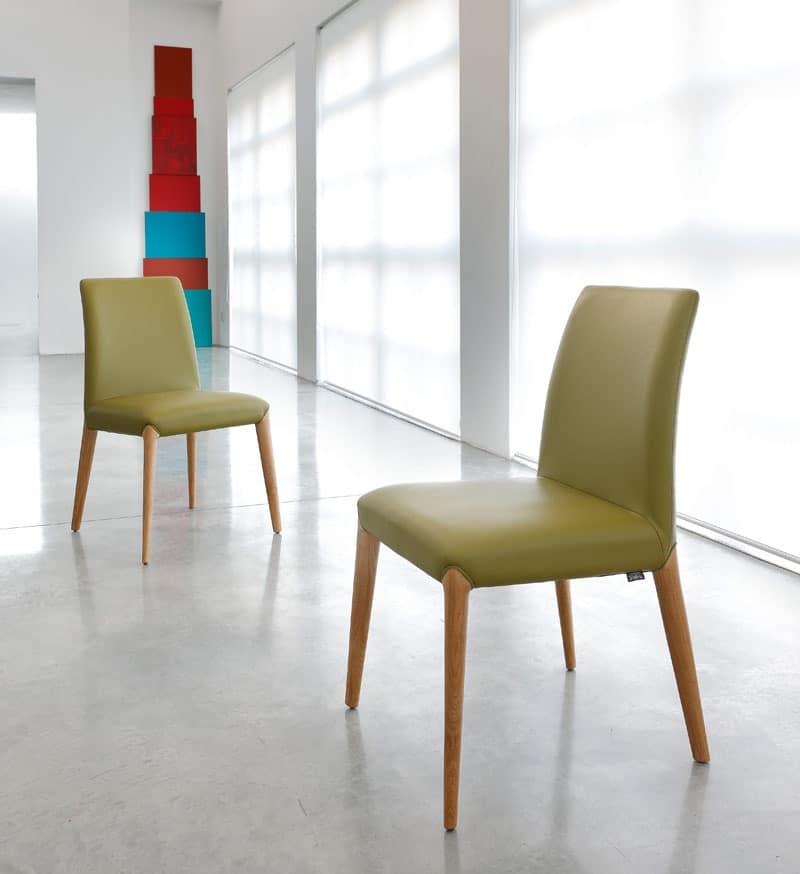 ART. 253 INES, Wooden chair, upholstered in leather or fabric