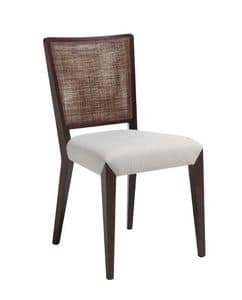 C38, Wooden chair, upholstered and covered in fabric seat, mesh backrest, for contract and domestic environments